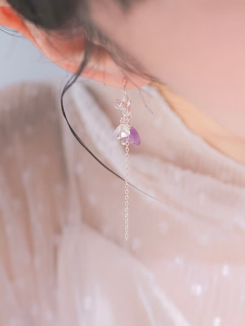月白系 | 花霞 - 純銀 透明 水晶 礦石 輕珠寶 花 耳環