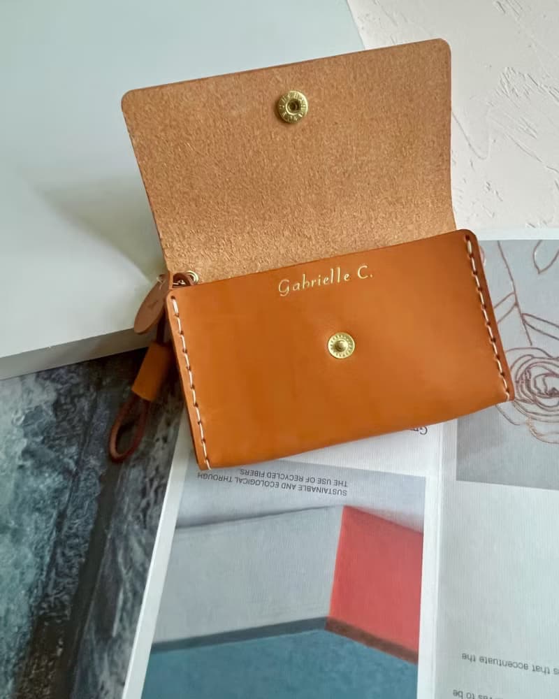 植鞣皮革名片包－橙棕紋