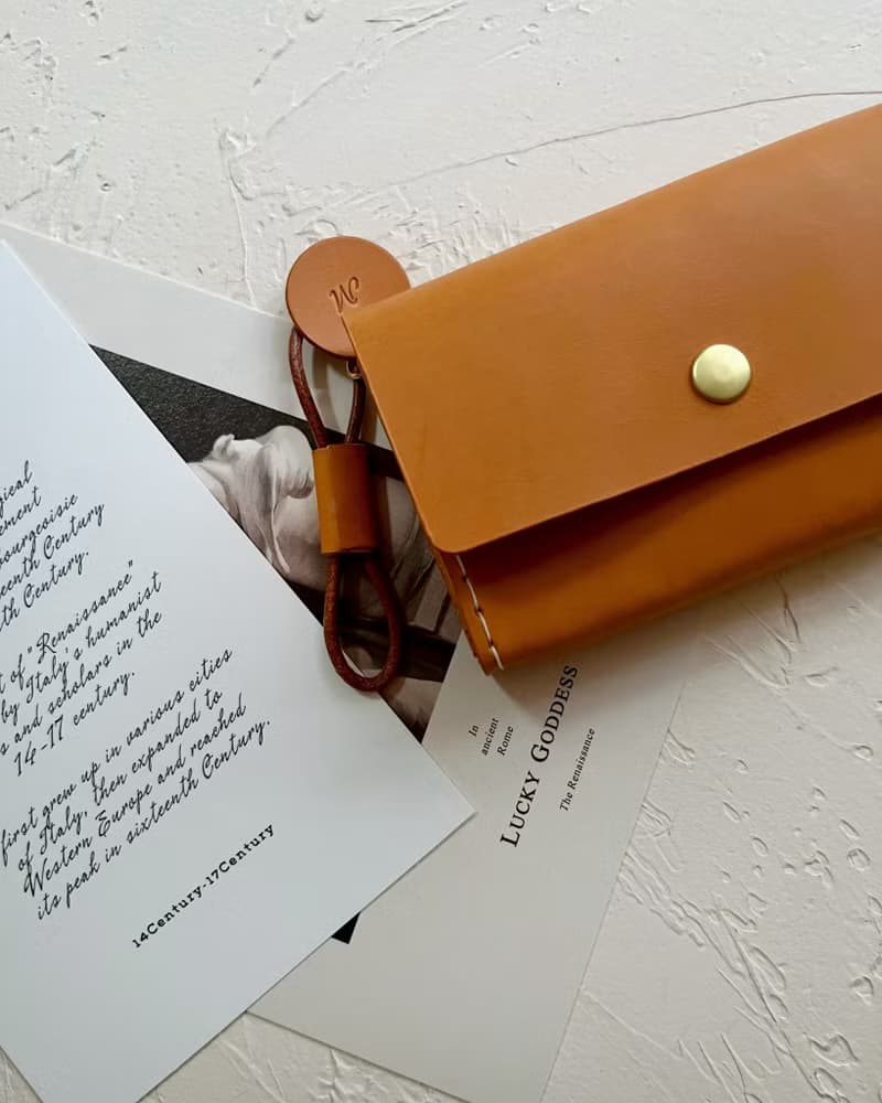 植鞣皮革名片包－橙棕紋