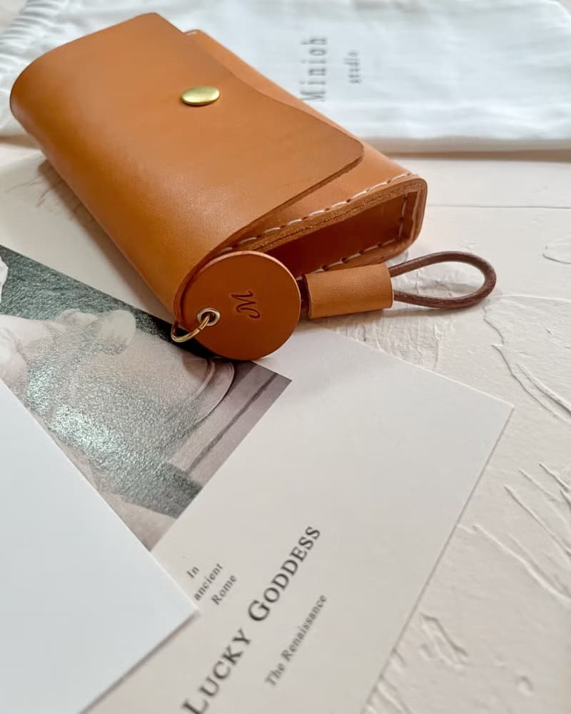 植鞣皮革名片包－橙棕紋