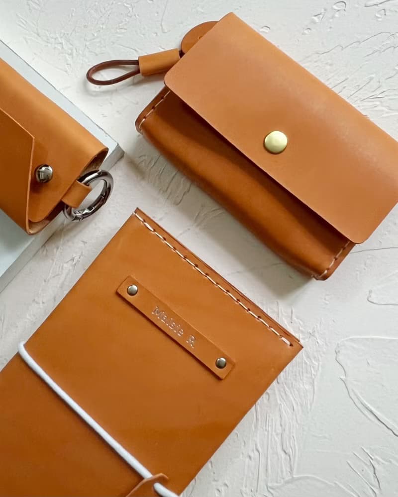 植鞣皮革名片包－橙棕紋