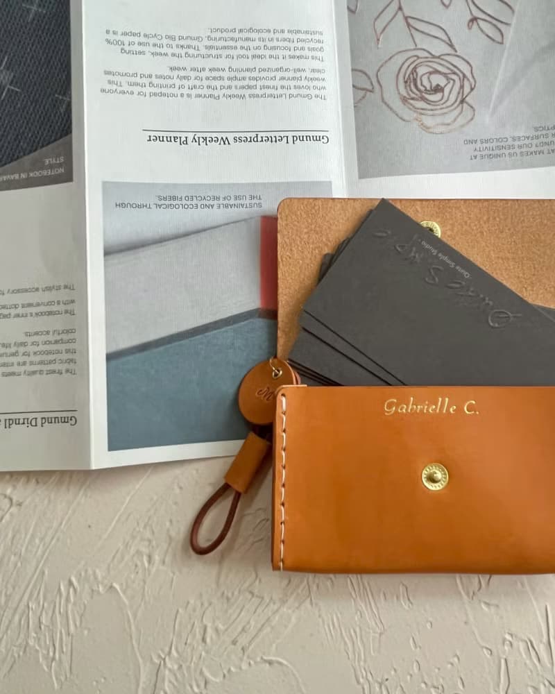 植鞣皮革名片包－橙棕紋