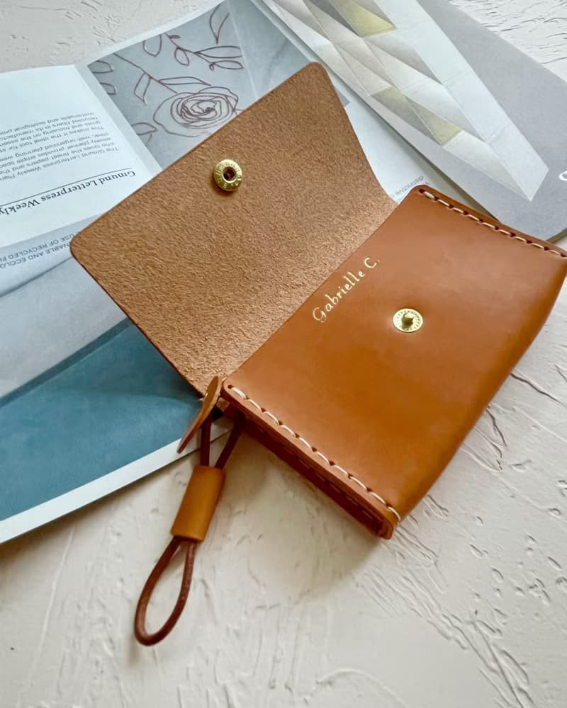 植鞣皮革名片包－橙棕紋