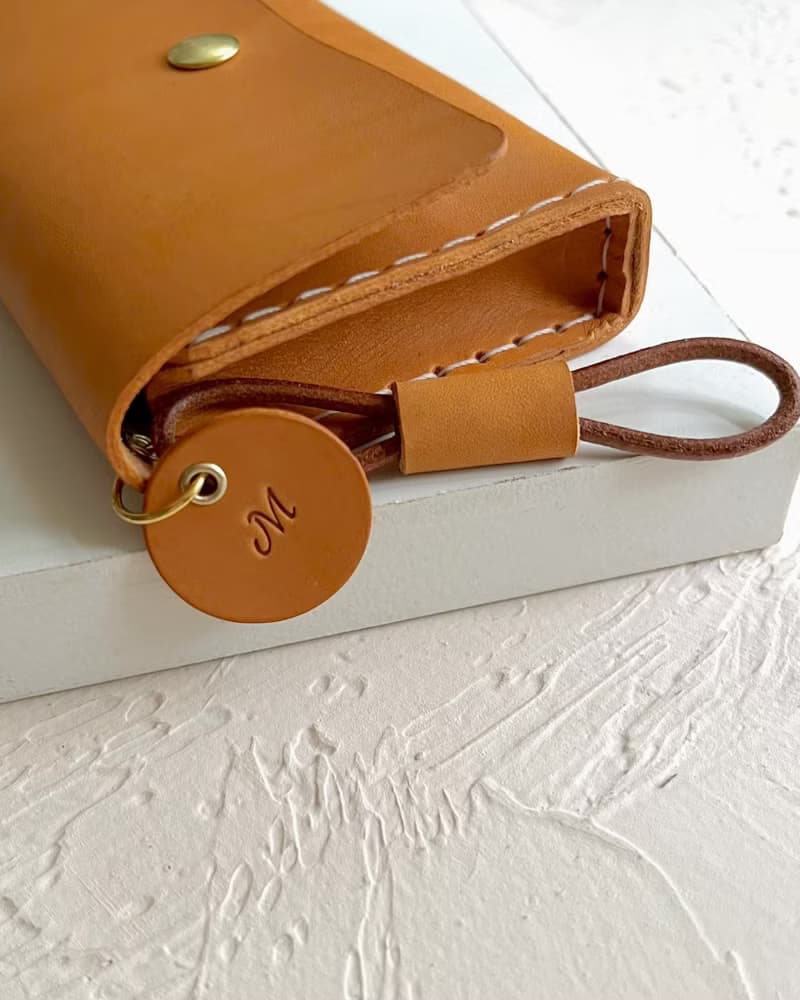 植鞣皮革名片包－橙棕紋