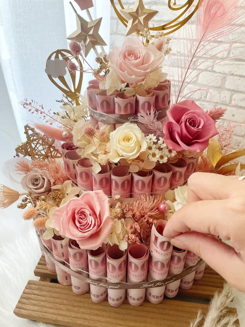 有錢花蛋糕 三層永生花禮盒  鈔票蛋糕
