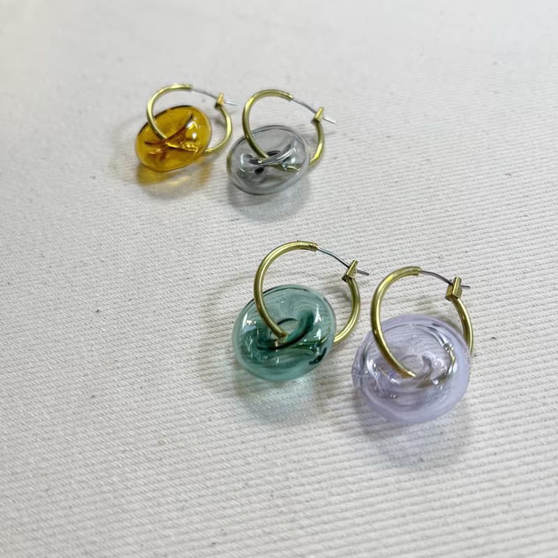 玻璃泡泡_黃銅耳環_甜甜圈(不可改夾)