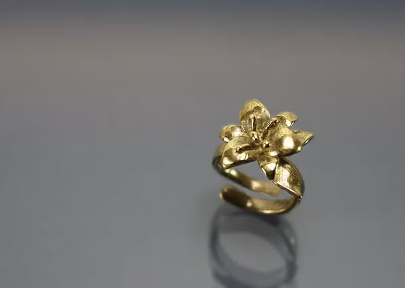 花系列-百合花開口黃銅戒