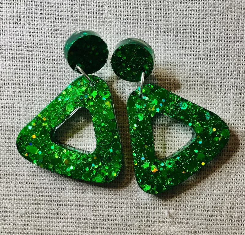 Green glitter jewelry set,resin bangle and long drop earrings