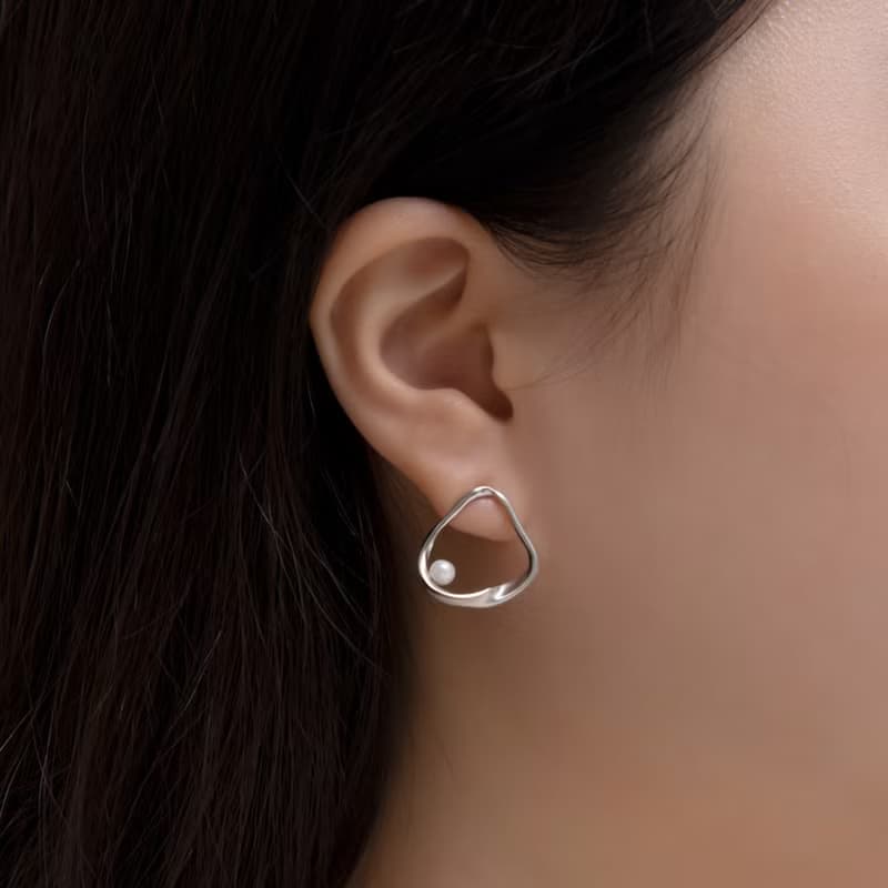 【送禮首選最佳禮物】純銀 鏤空絲帶 天然珍珠 耳環