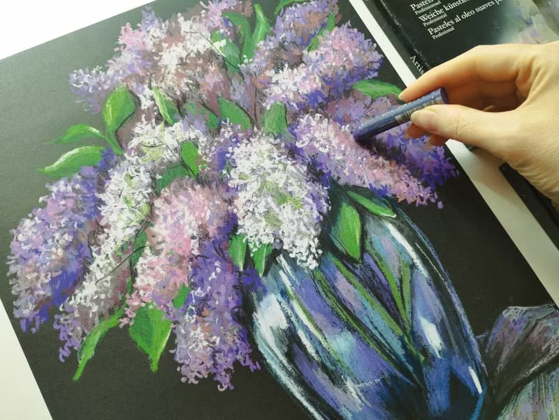 Bouquet of lilacs drawing flowers art painting oil pastel bouquet gift for woman