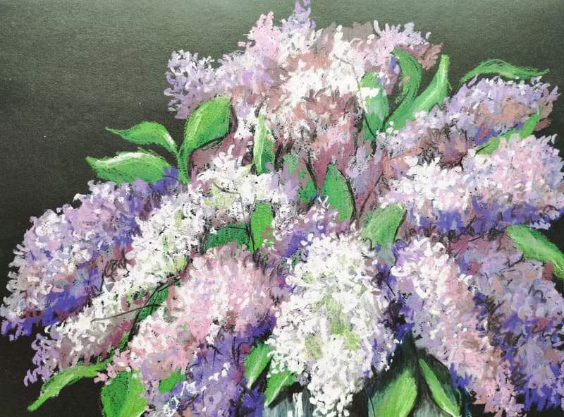 Bouquet of lilacs drawing flowers art painting oil pastel bouquet gift for woman