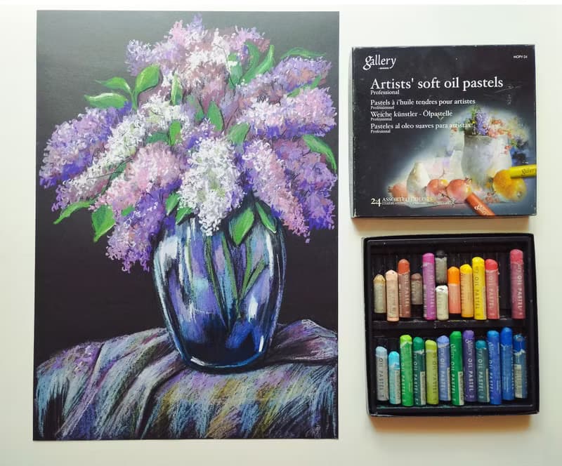 Bouquet of lilacs drawing flowers art painting oil pastel bouquet gift for woman