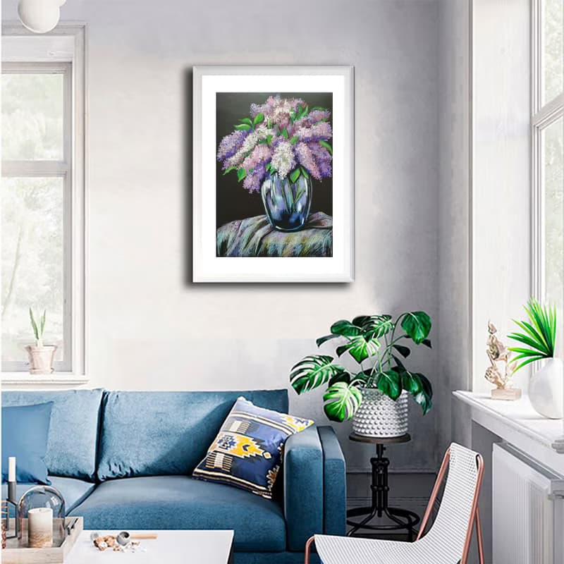 Bouquet of lilacs drawing flowers art painting oil pastel bouquet gift for woman
