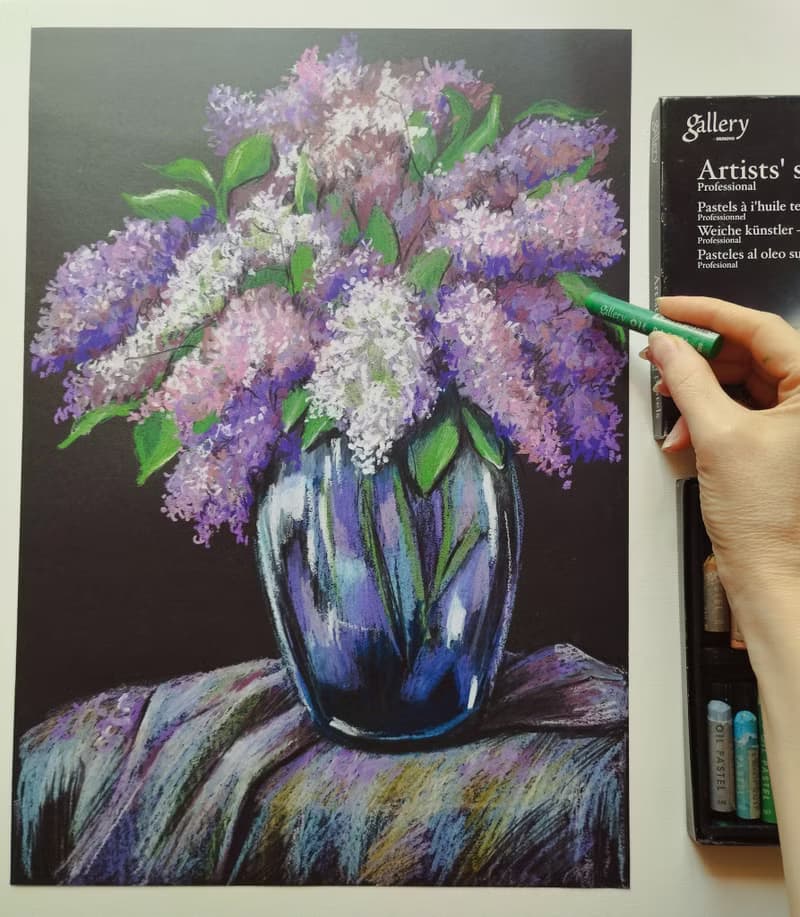 Bouquet of lilacs drawing flowers art painting oil pastel bouquet gift for woman