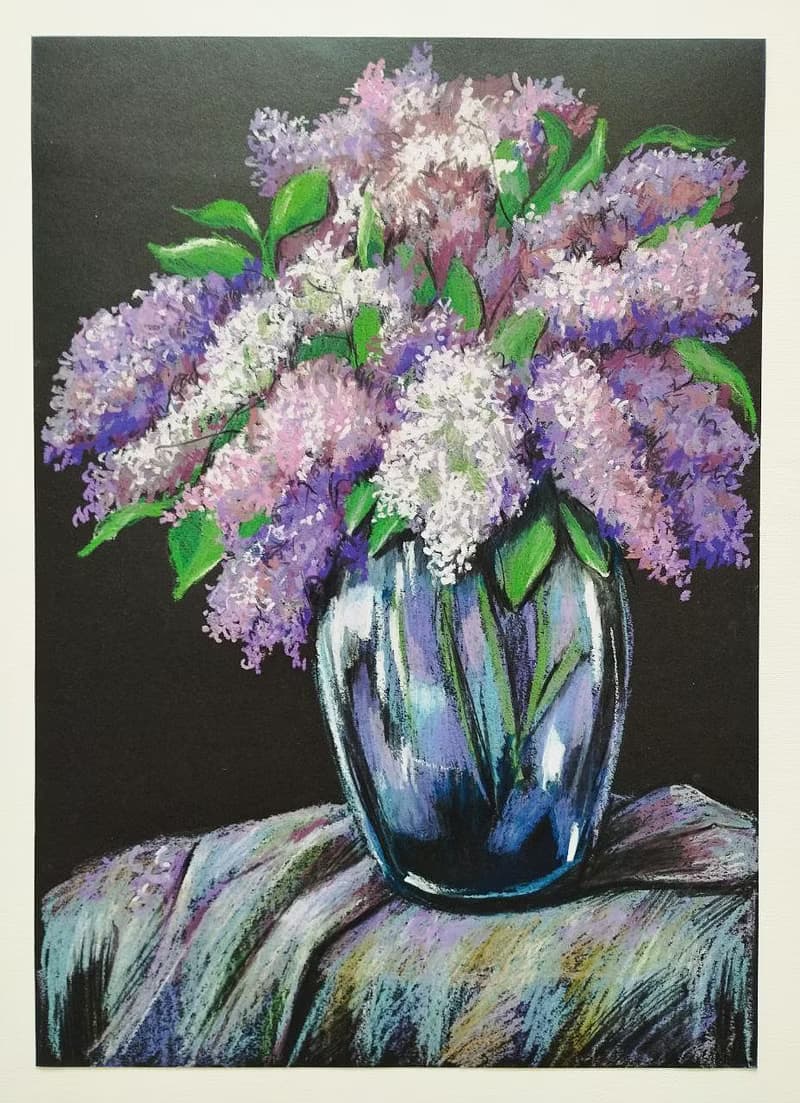 Bouquet of lilacs drawing flowers art painting oil pastel bouquet gift for woman