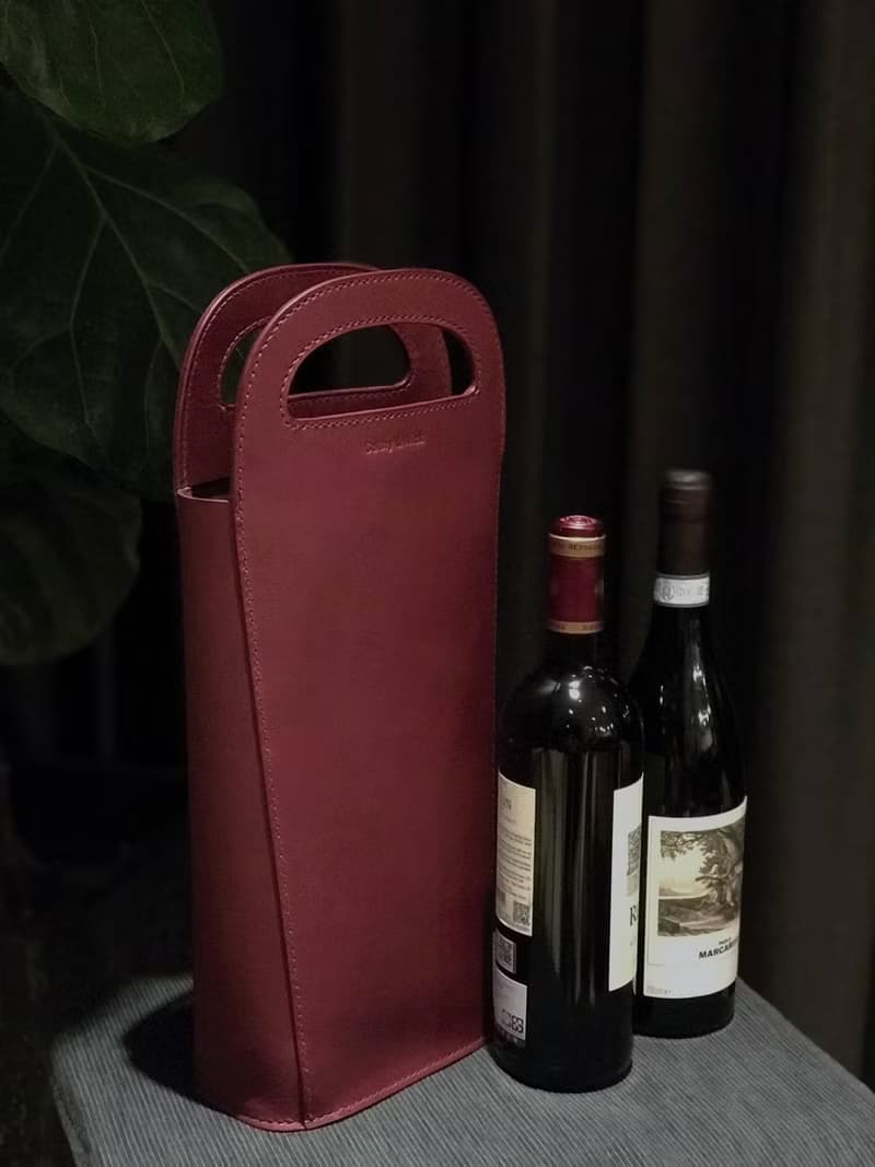 【雙瓶酒袋】植鞣皮革/ 生活用品/ 紅白酒瓶/ 黑色/酒紅色/黃棕色
