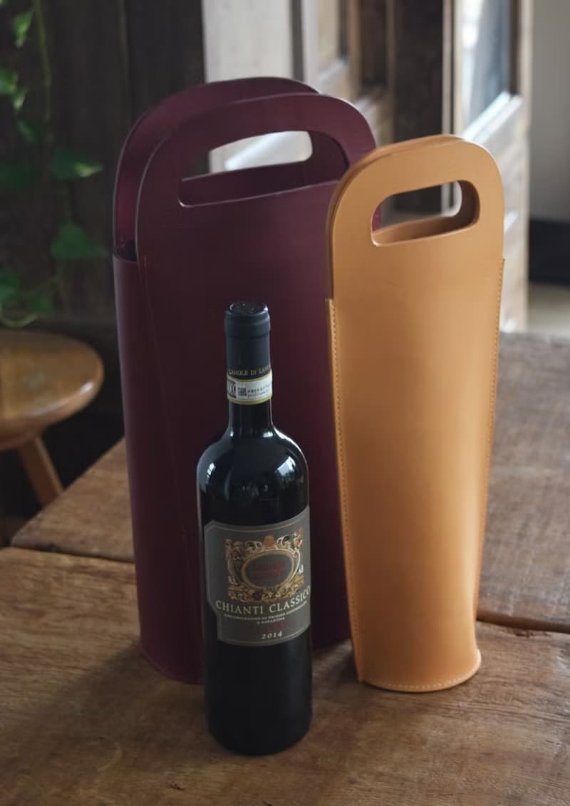 【雙瓶酒袋】植鞣皮革/ 生活用品/ 紅白酒瓶/ 黑色/酒紅色/黃棕色