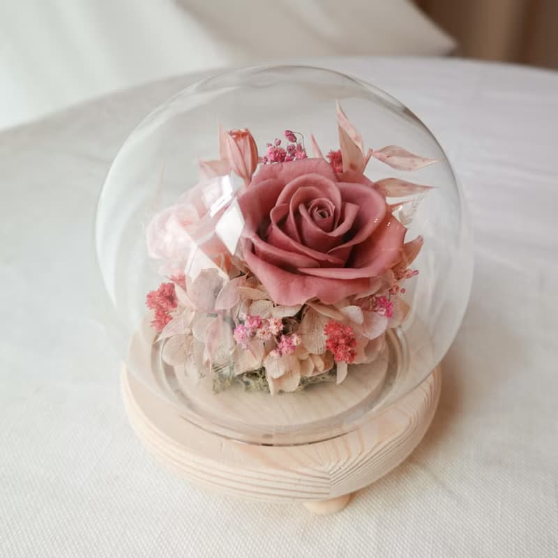 雙玫瑰夜燈玻璃盅-豆沙粉