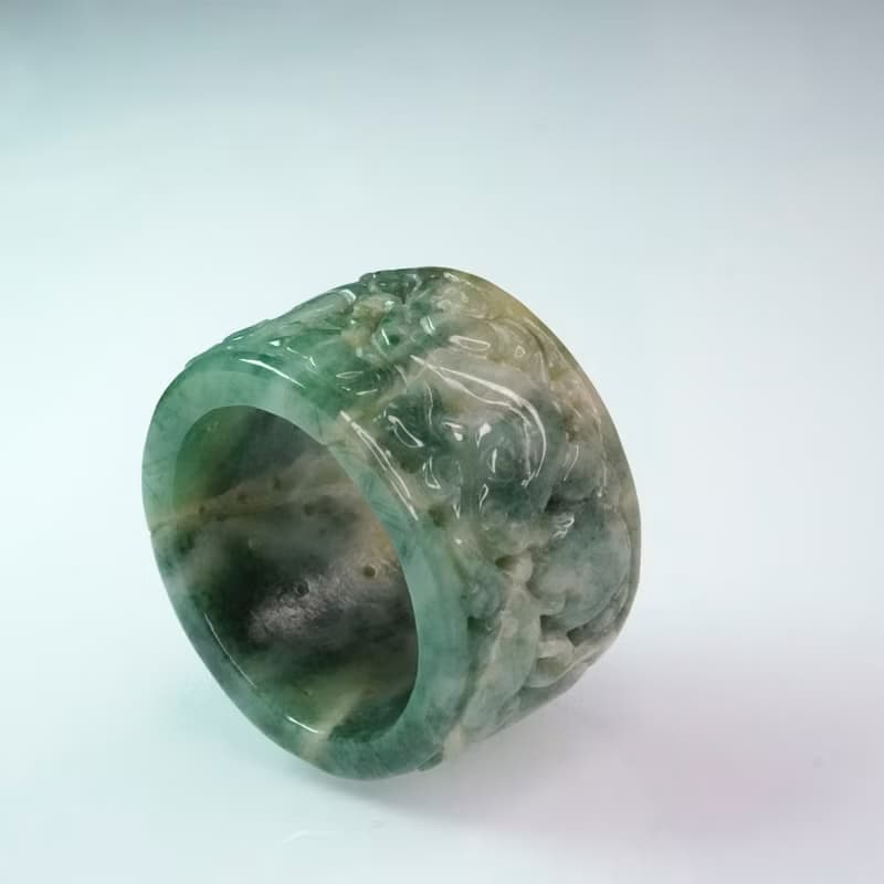 老三彩翡翠雕花扳指 | 天然緬甸A貨翡翠 | 送禮