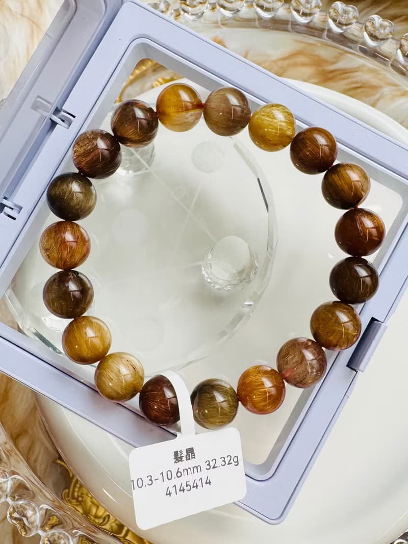 精品大地色拉絲順強光貓眼彩髮晶10.3-10.6mm32.32g正財偏財自信