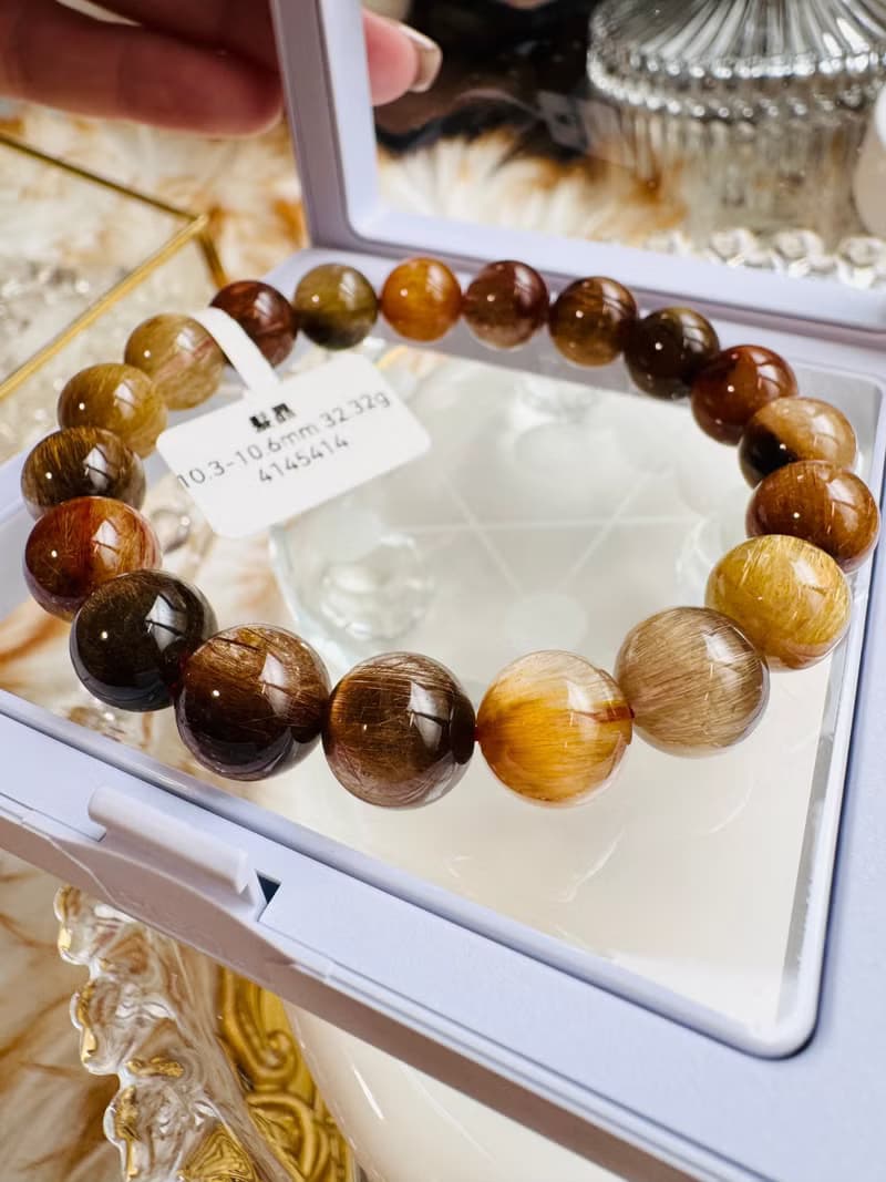 精品大地色拉絲順強光貓眼彩髮晶10.3-10.6mm32.32g正財偏財自信