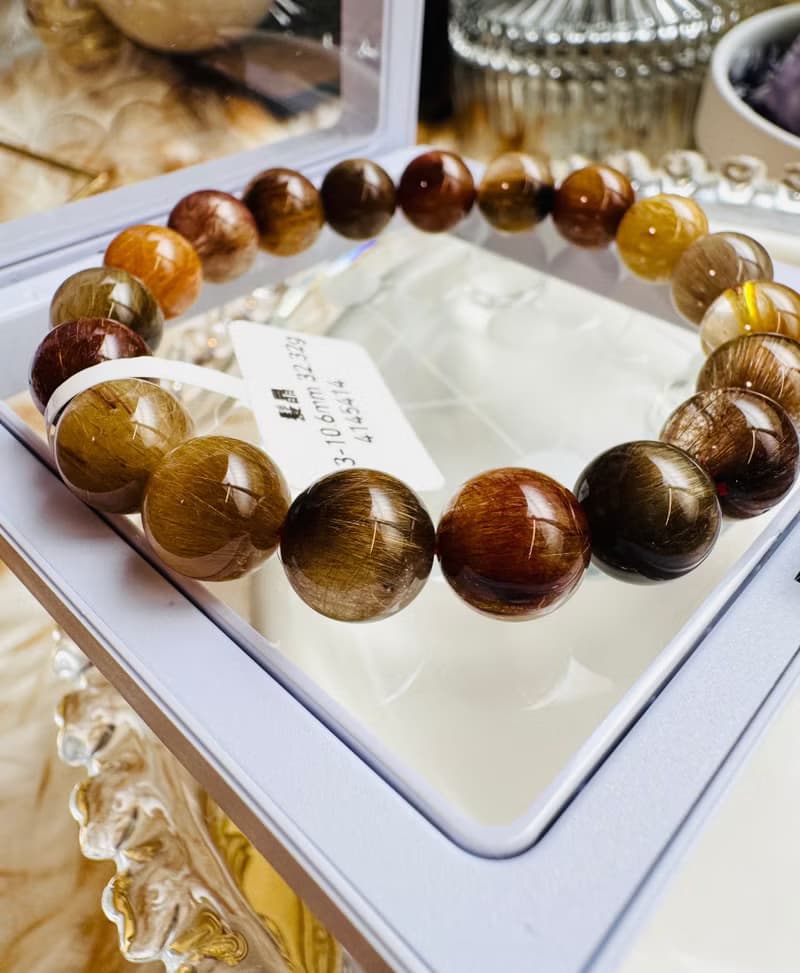 精品大地色拉絲順強光貓眼彩髮晶10.3-10.6mm32.32g正財偏財自信