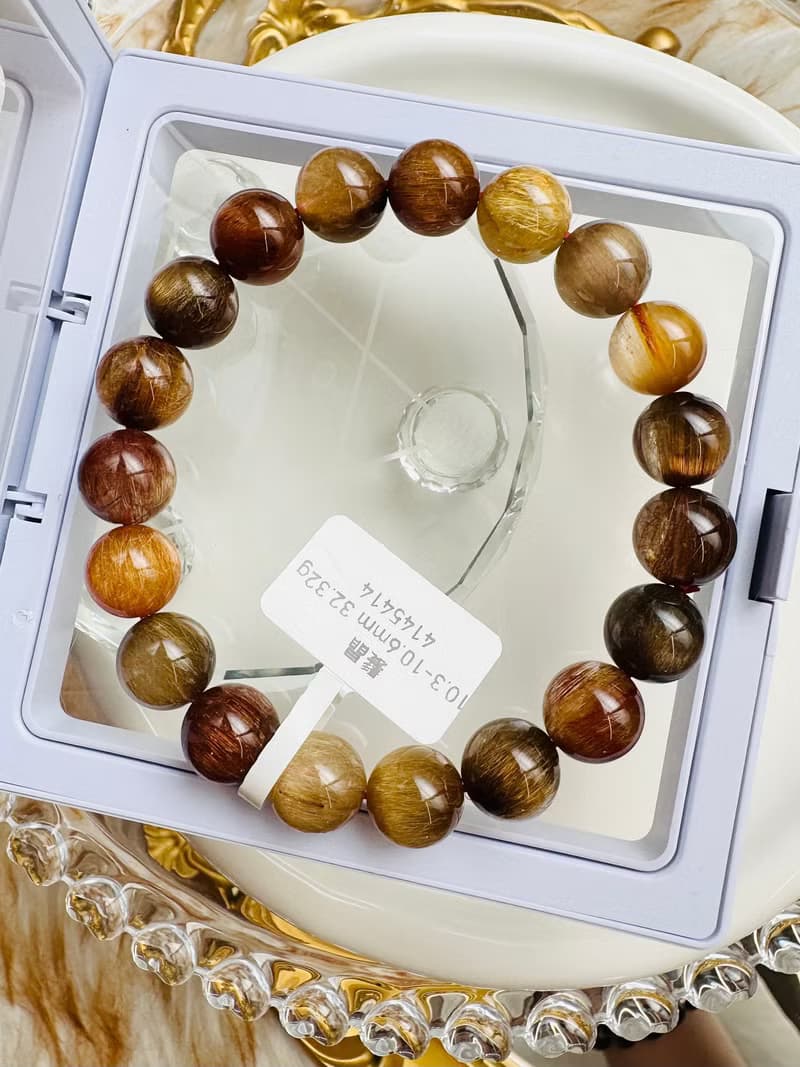 精品大地色拉絲順強光貓眼彩髮晶10.3-10.6mm32.32g正財偏財自信