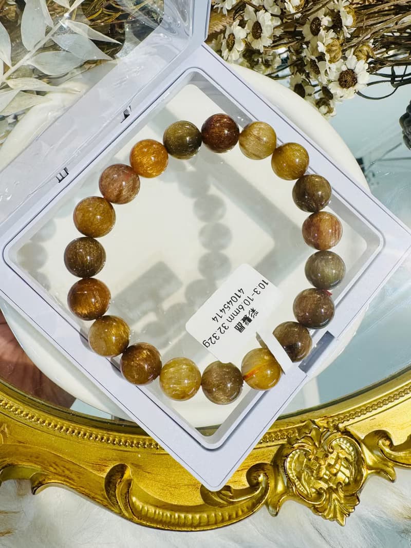 精品大地色拉絲順強光貓眼彩髮晶10.3-10.6mm32.32g正財偏財自信