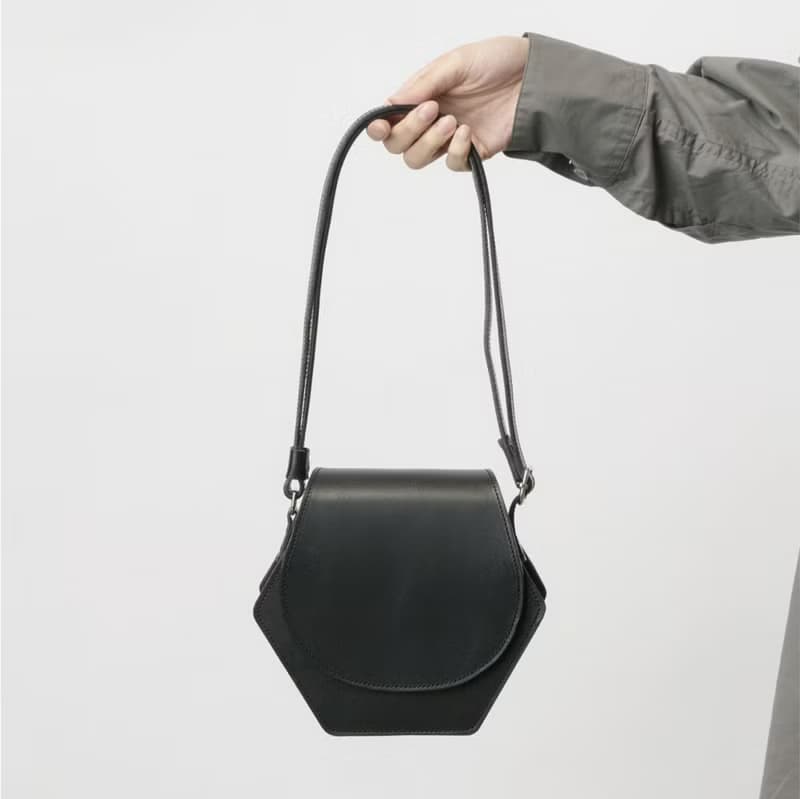 【leather shoulder hexa black】レザー/ショルダーバッグ/ハンドバッグ/六角形