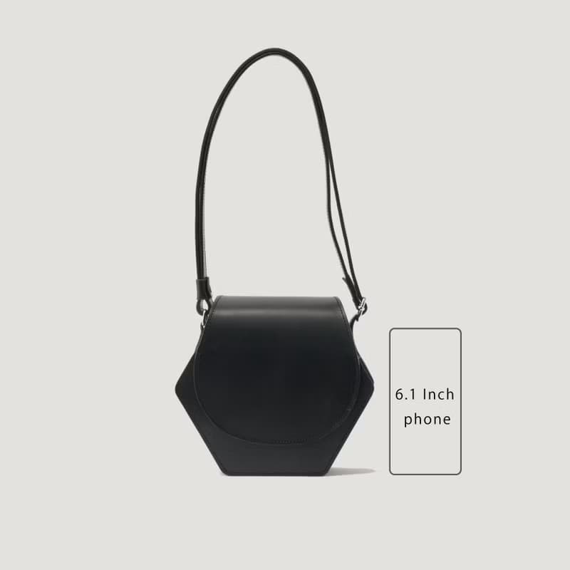 【leather shoulder hexa black】レザー/ショルダーバッグ/ハンドバッグ/六角形