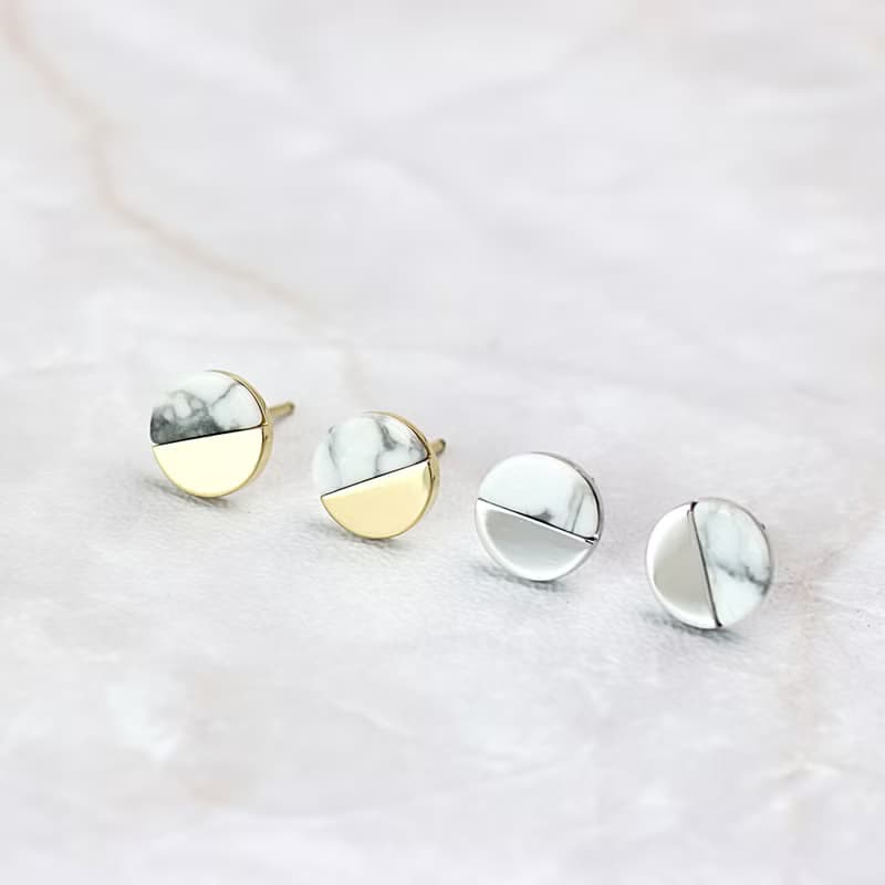 Moonlight 大理石紋耳環  316L醫療鋼  抗過敏  鈦金/鋼色 雙色