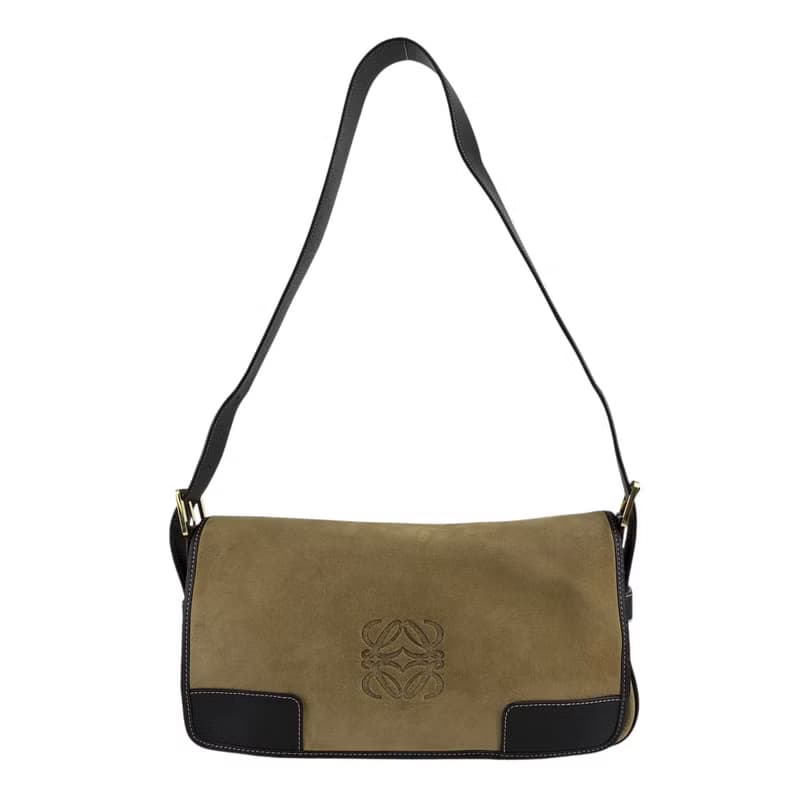 【 日本直送　名牌中古包 】LOEWE ロエベ ショルダーバッグ ベージュ アナグラム スエード フラップ ワンショルダーバッグ vintage htuiwy