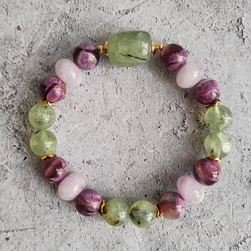 Prehnite, lepidolite, amethyst bracelet. Emotional healing, transformation