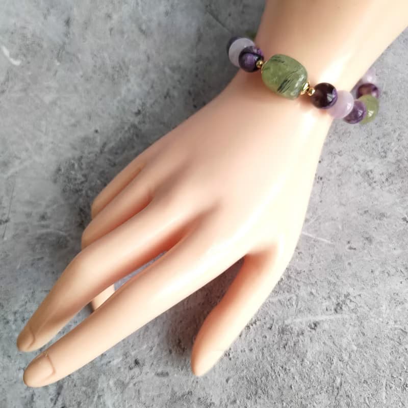 Prehnite, lepidolite, amethyst bracelet. Emotional healing, transformation
