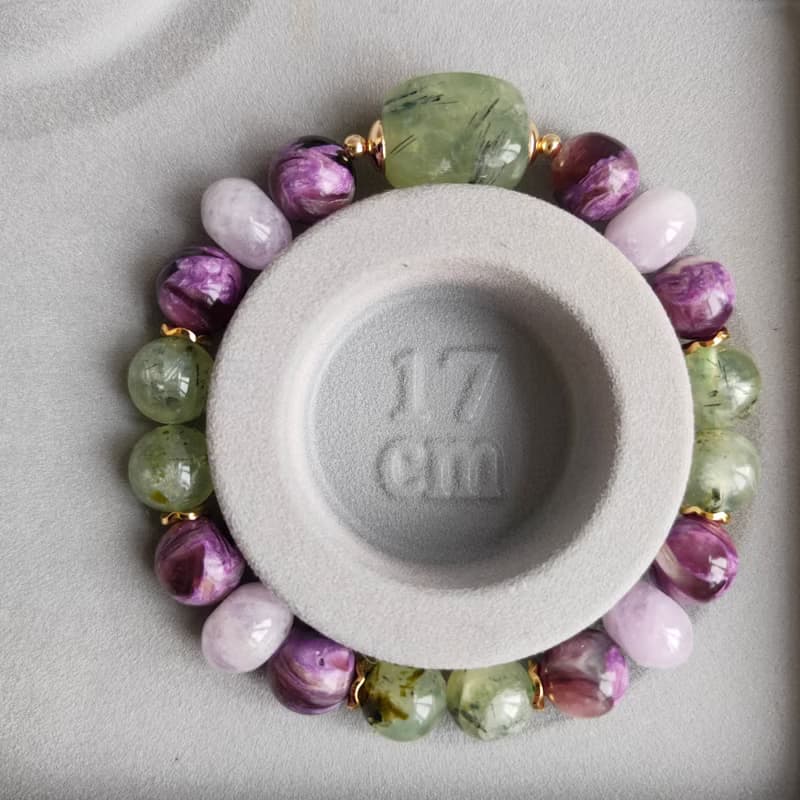 Prehnite, lepidolite, amethyst bracelet. Emotional healing, transformation