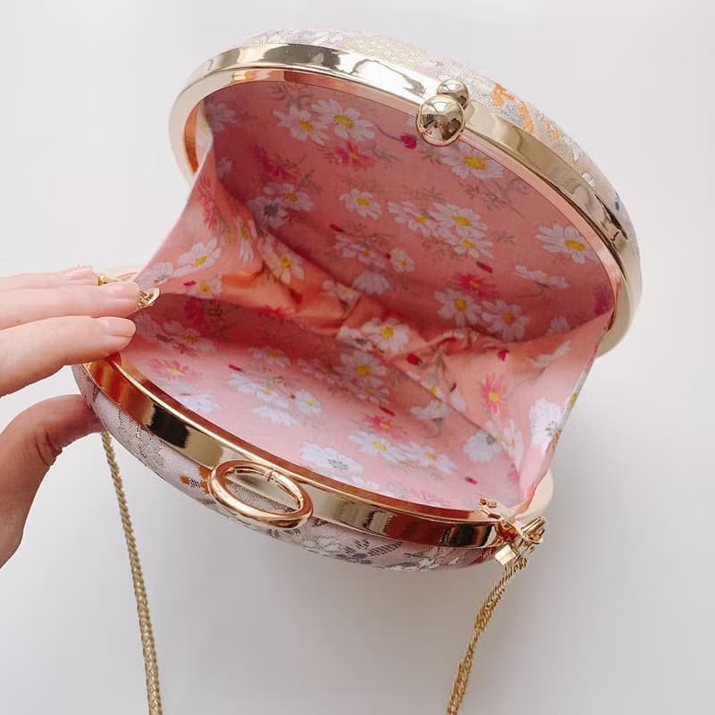 粉紅石榴花小圓包 - 可手拿 / 斜揹/ 婚禮姊妹禮物