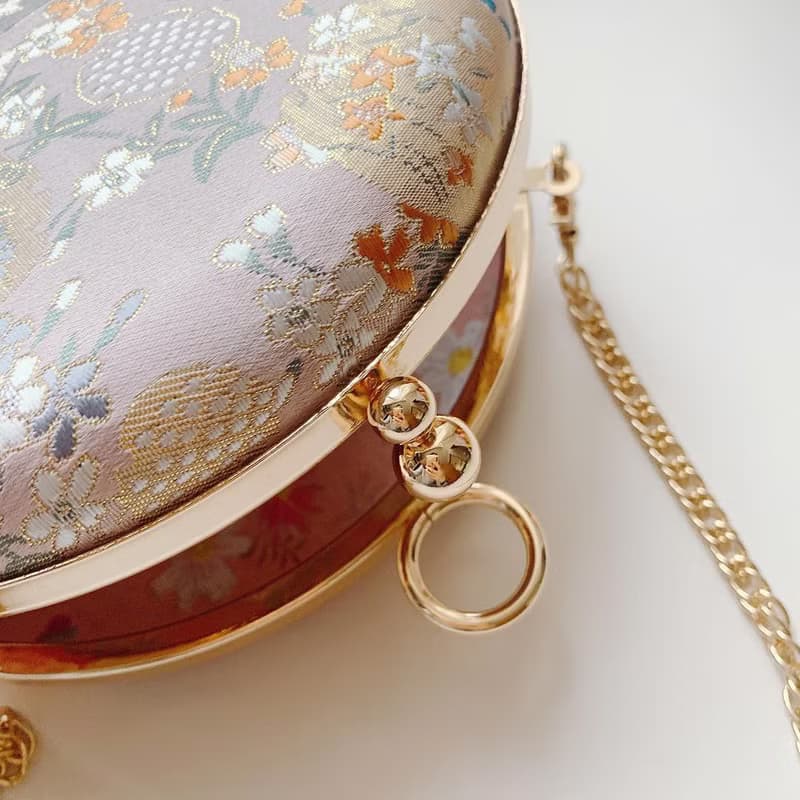 粉紅石榴花小圓包 - 可手拿 / 斜揹/ 婚禮姊妹禮物