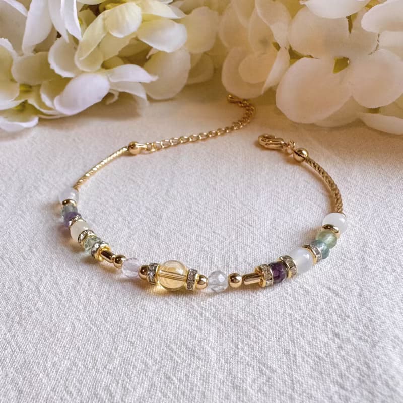 雙子座水晶手鍊手環 | 黃水晶 螢石 白月亮石 | 十二星座守護石