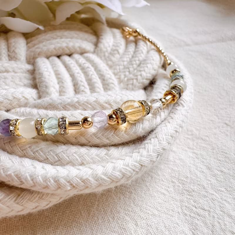 雙子座水晶手鍊手環 | 黃水晶 螢石 白月亮石 | 十二星座守護石