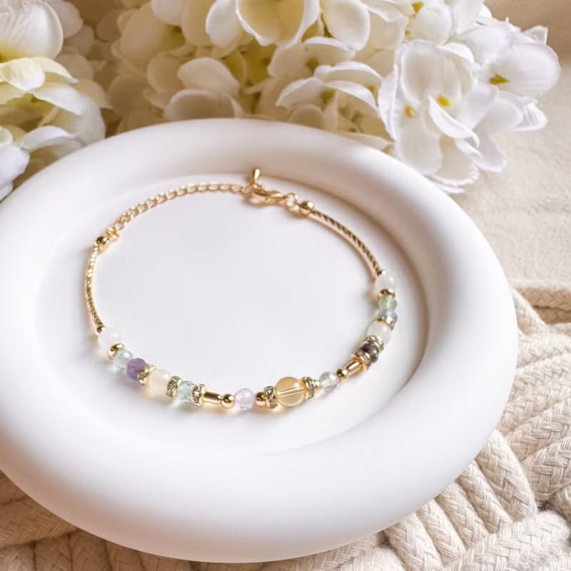 雙子座水晶手鍊手環 | 黃水晶 螢石 白月亮石 | 十二星座守護石