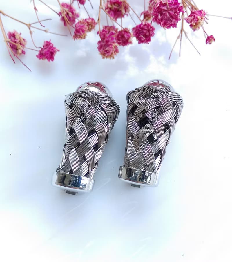 Vintage Jewelry 西洋古董飾品 銀色調 立體 補魚器 夾式耳環