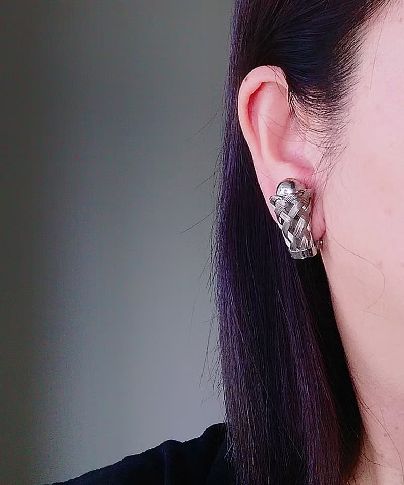 Vintage Jewelry 西洋古董飾品 銀色調 立體 補魚器 夾式耳環