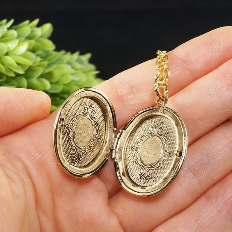 Amethyst Locket Necklace Purple Violet Oval Gold Locket Pendant Necklace Jewelry