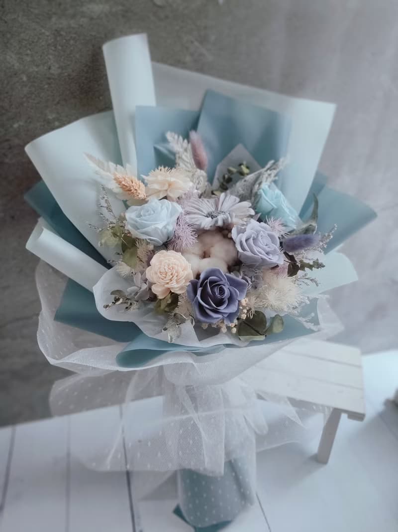 藍色系-澎湃感永生花束  韓式不凋花束 花束畢業 老師禮物