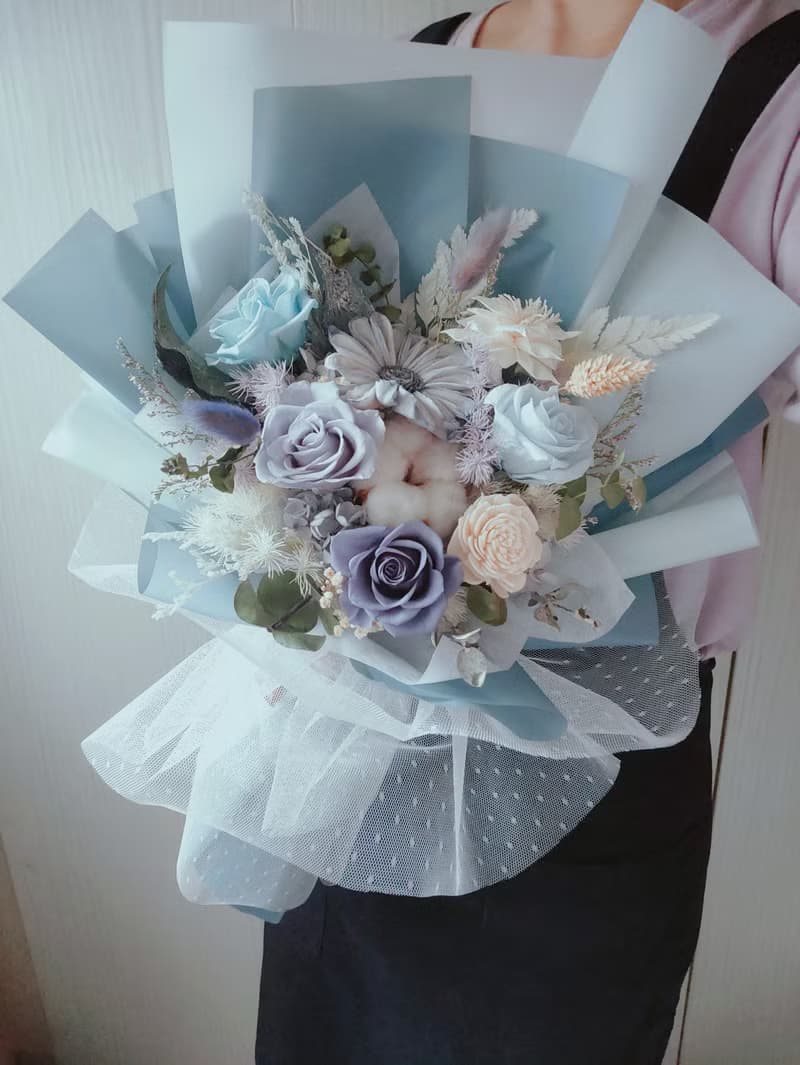 藍色系-澎湃感永生花束  韓式不凋花束 花束畢業 老師禮物