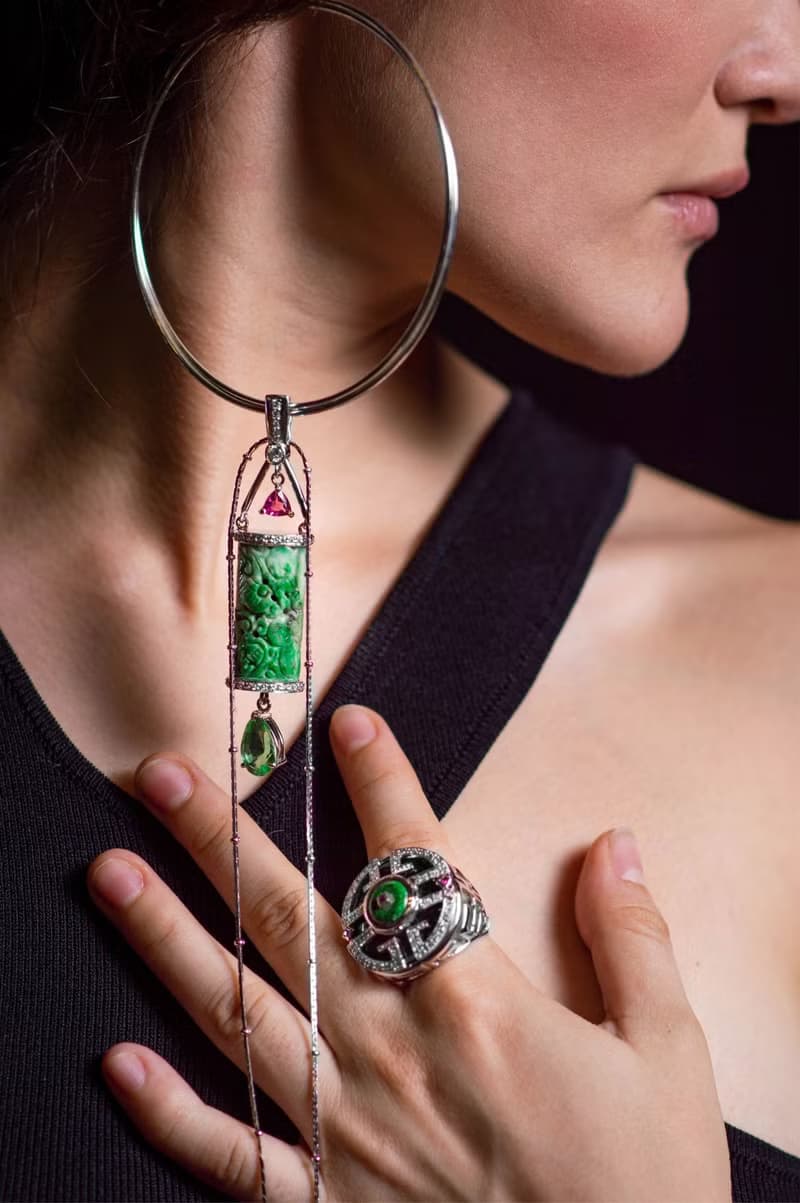 Door knocker Carved Green Jadeite Jade Hoop Earring