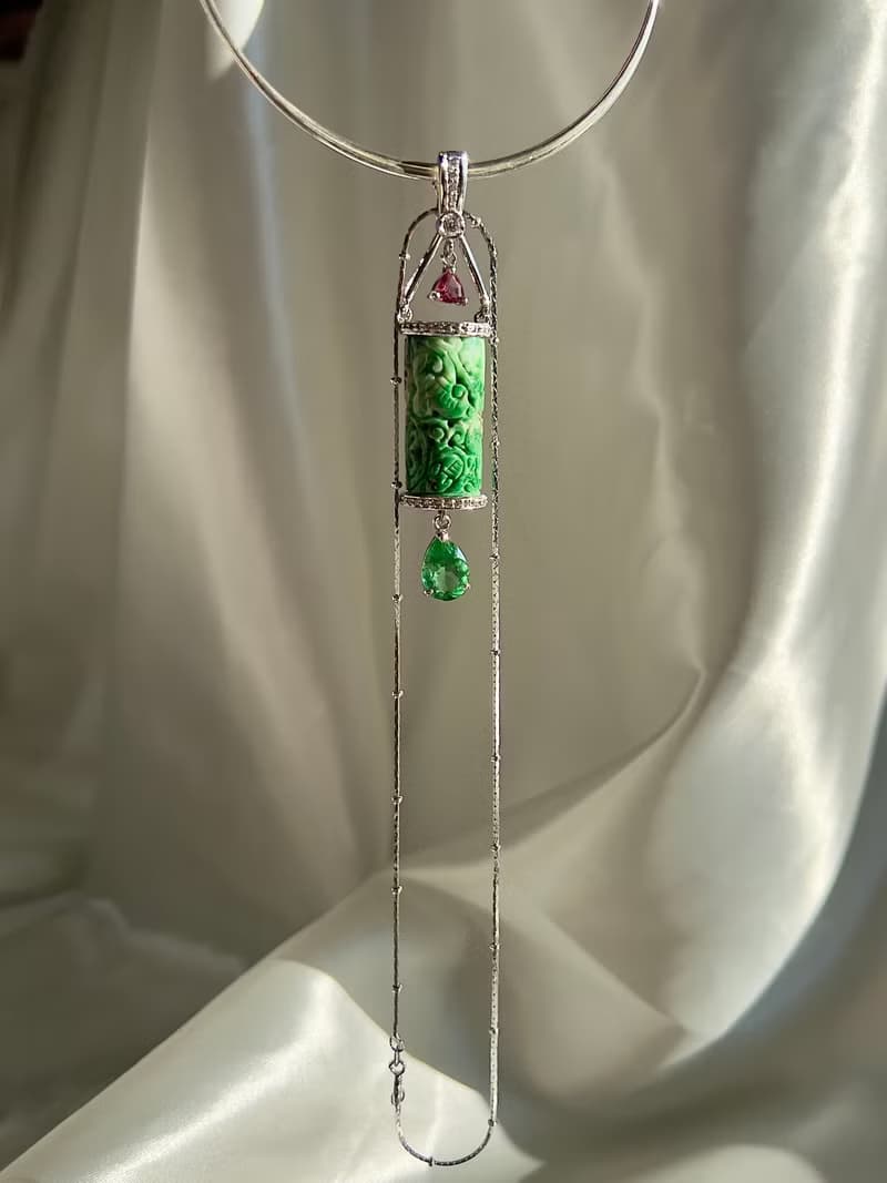 Door knocker Carved Green Jadeite Jade Hoop Earring