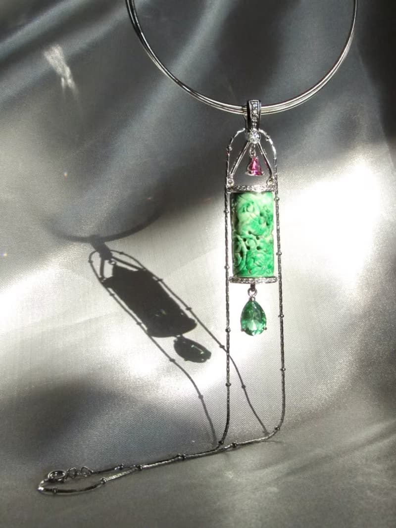 Door knocker Carved Green Jadeite Jade Hoop Earring