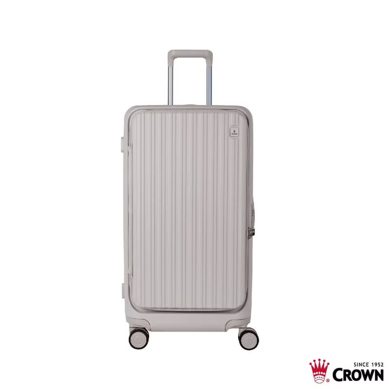 【CROWN】28吋 BOXY 前開框架胖胖拉桿箱 託運箱  燕麥奶茶色