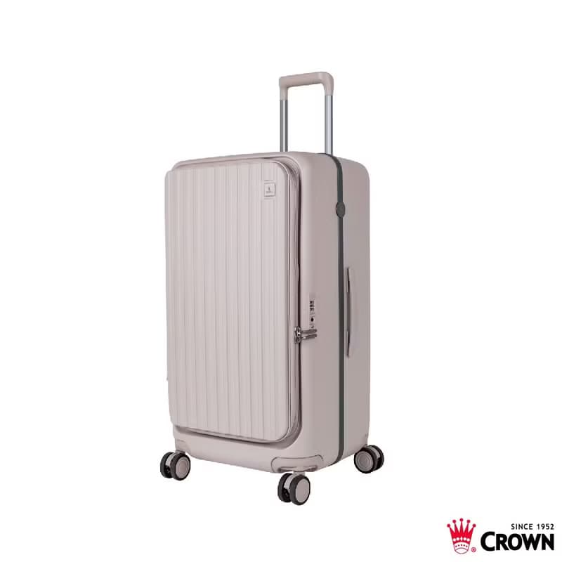 【CROWN】28吋 BOXY 前開框架胖胖拉桿箱 託運箱  燕麥奶茶色